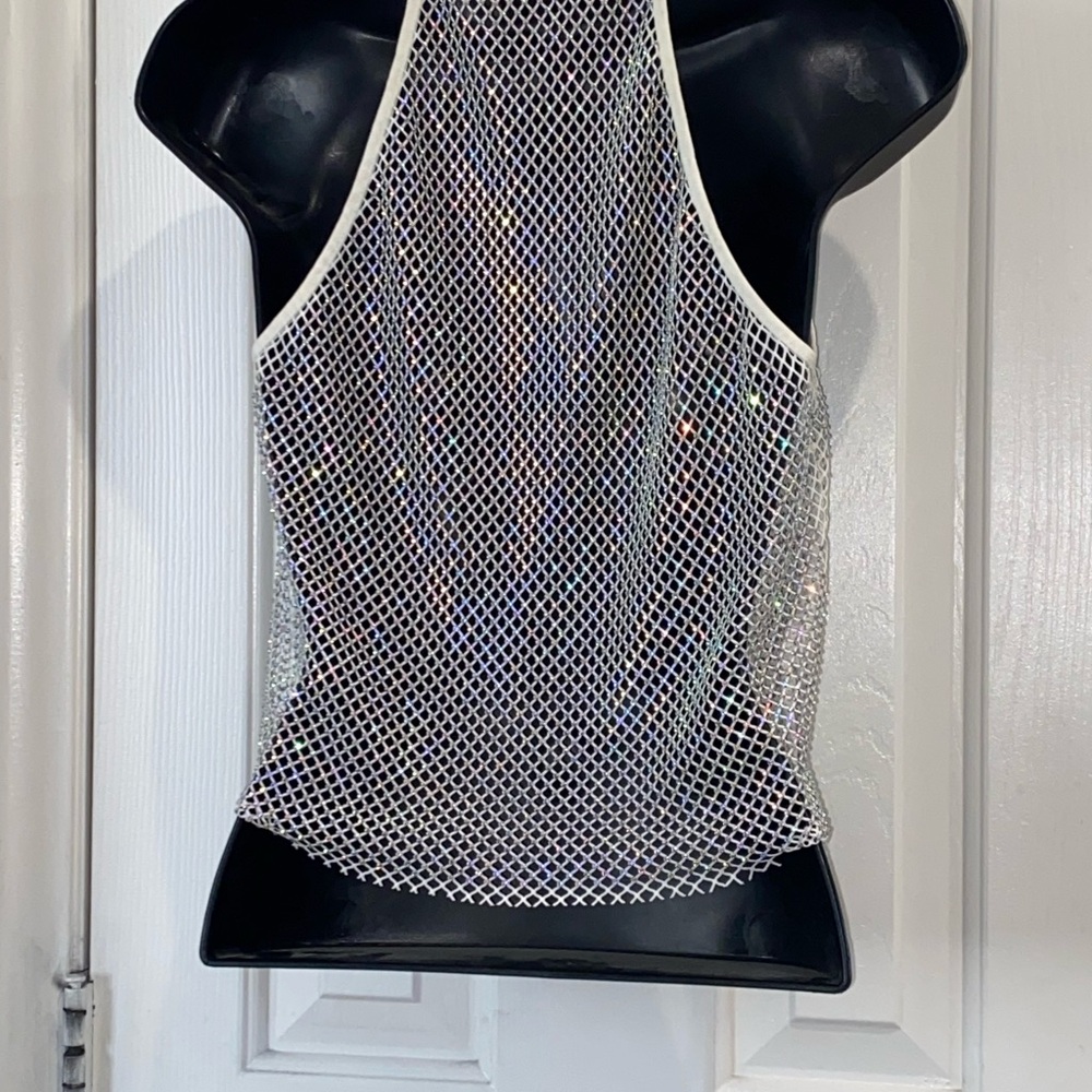 Hot & Delicious top White Mesh Halter top M - Picture 3 of 5